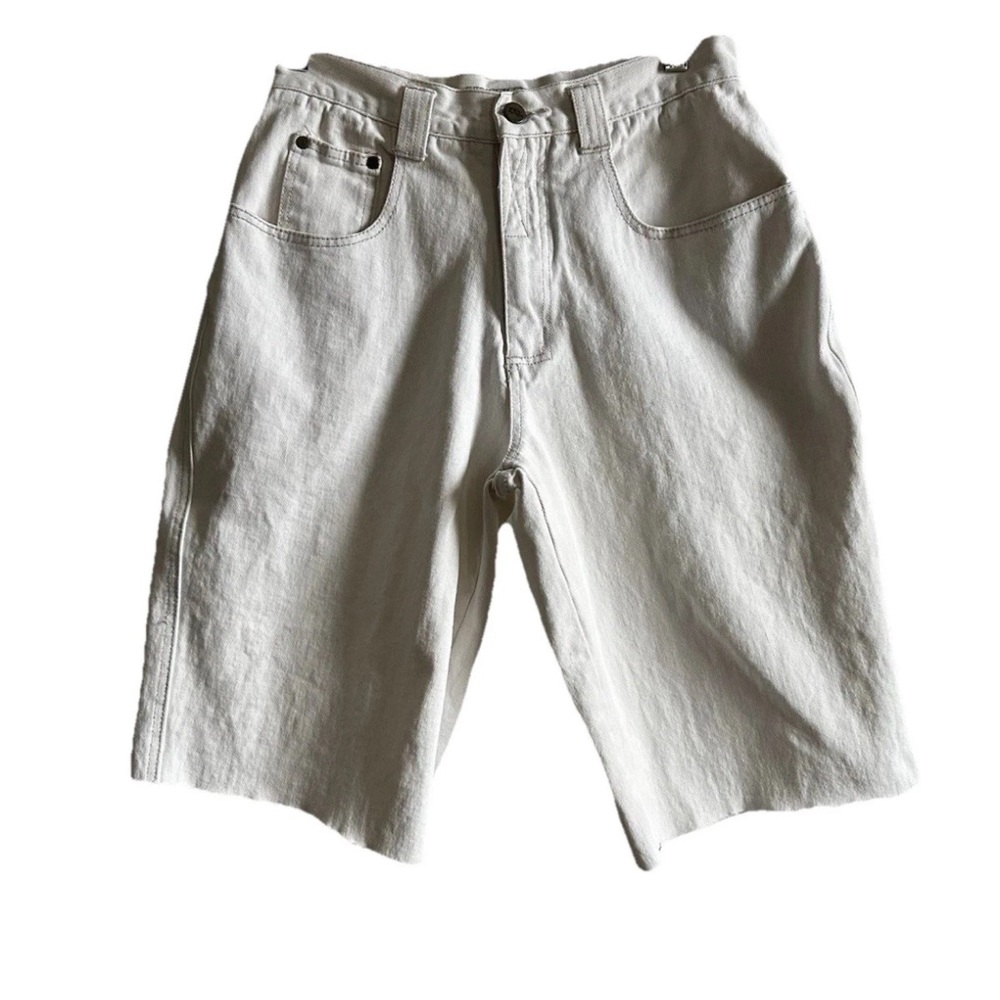 Y2K Bermuda Shorts High-Waist Raw Hem Denim Ivory Women’s Size 31 Waist 28”